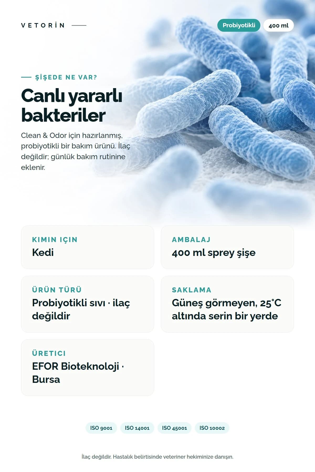 Probiyotikli Kedi Barınak Temizleyici Ve Koku Giderici Sprey 400 ml, 4. görsel