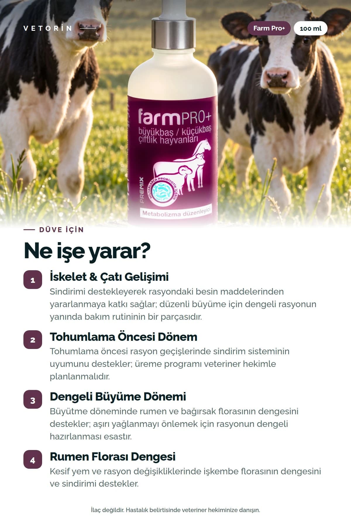 Probiyotikli Düve Metabolizma Düzenleyici 100 ml Farm Pro+, 2. görsel