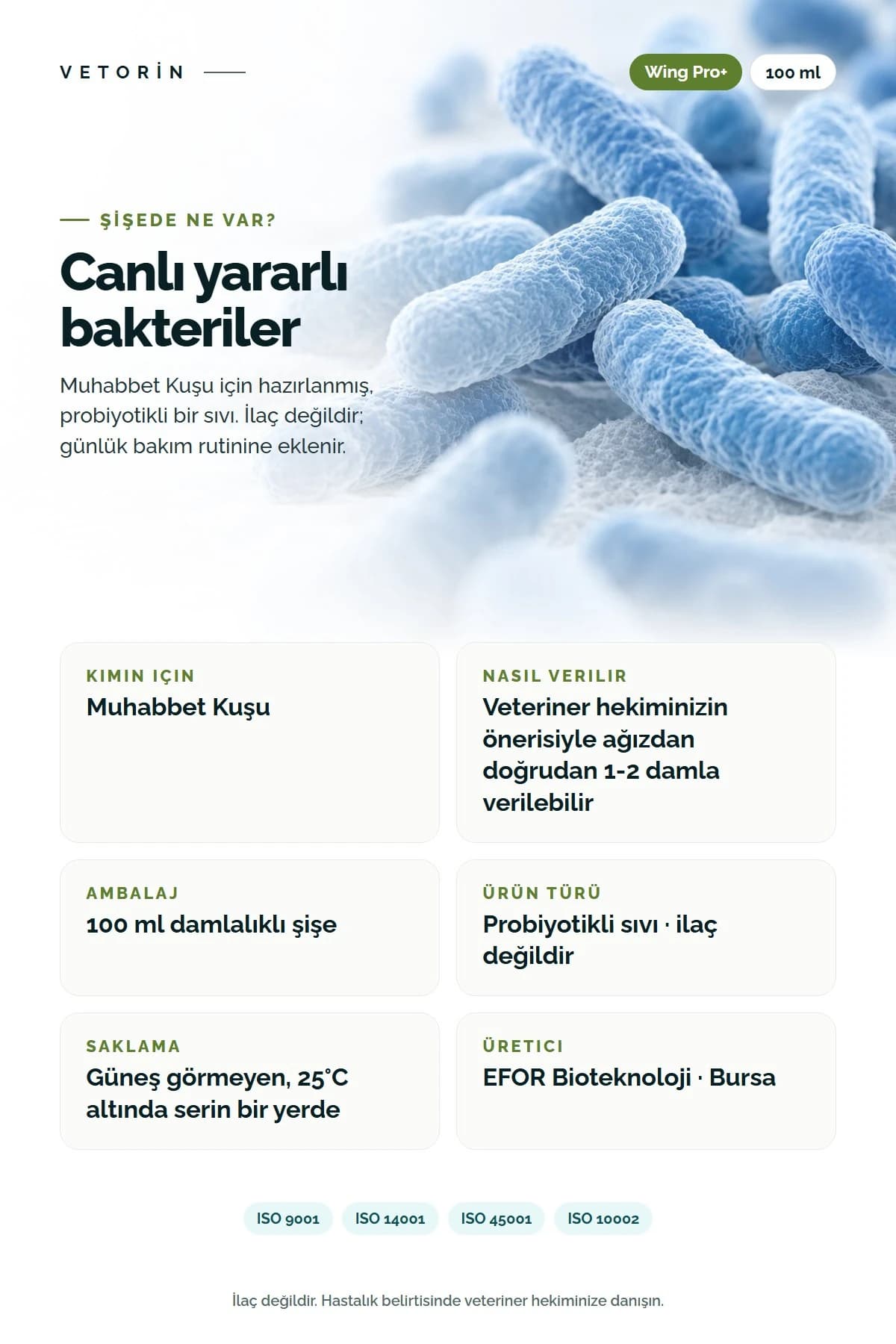 Probiyotikli Muhabbet Kuşu Sindirim Sistemi Desteği & Metabolizma Düzenleyici 100 ml, 4. görsel
